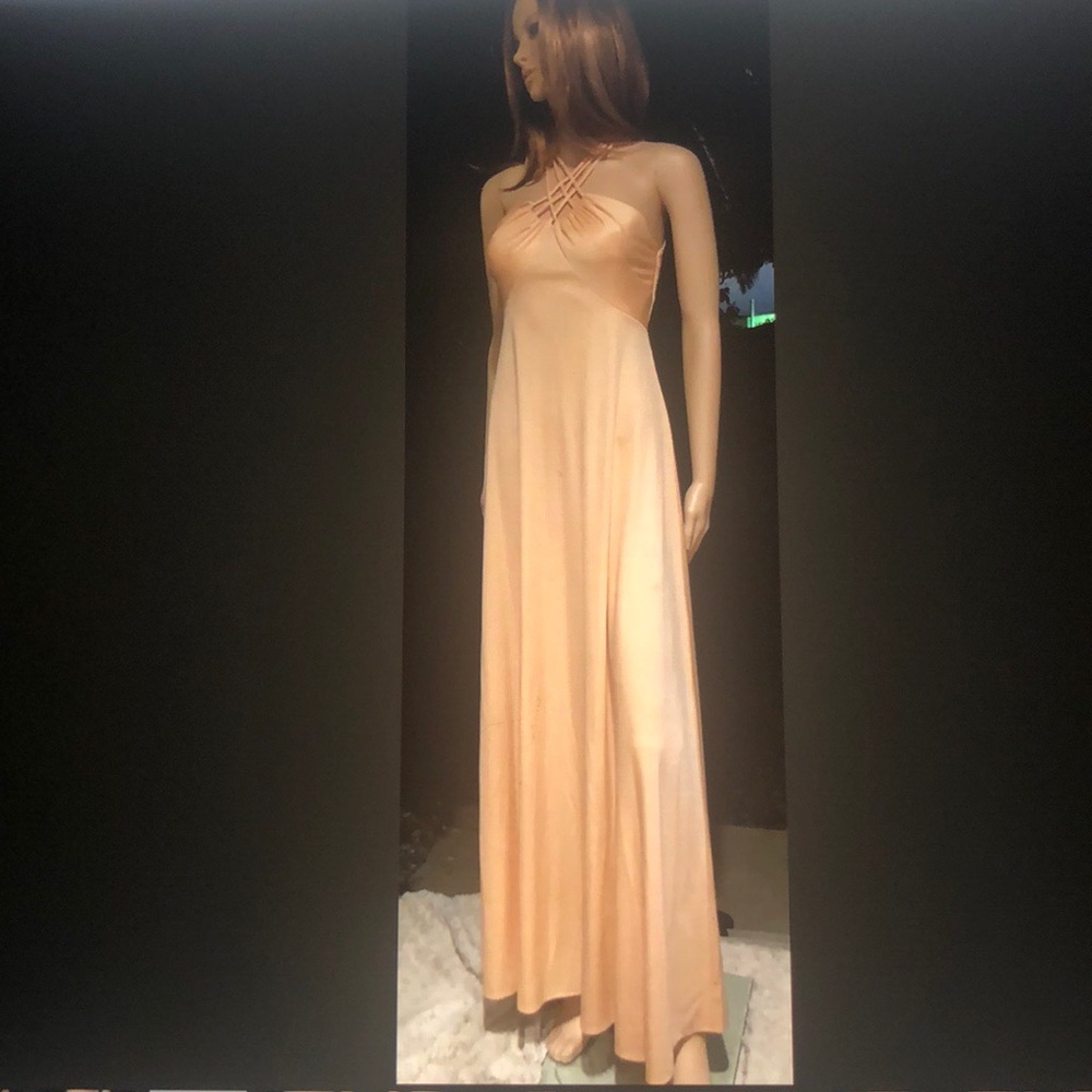 VINTAGE 70’S AWESOME LT ORANGE LONG MAXI DRESS S